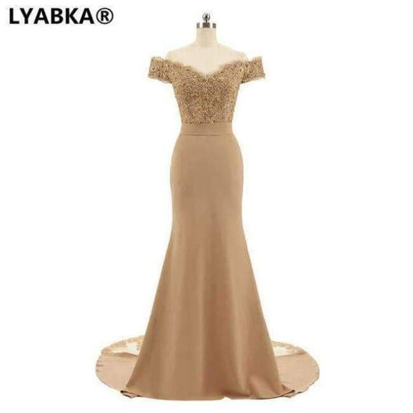 Planet Gates Champagne / 2 Evening Dress  Design Sweetheart Mermaid Prom Dress Satin With Appliques Evening Dresses Long Robe De Soiree