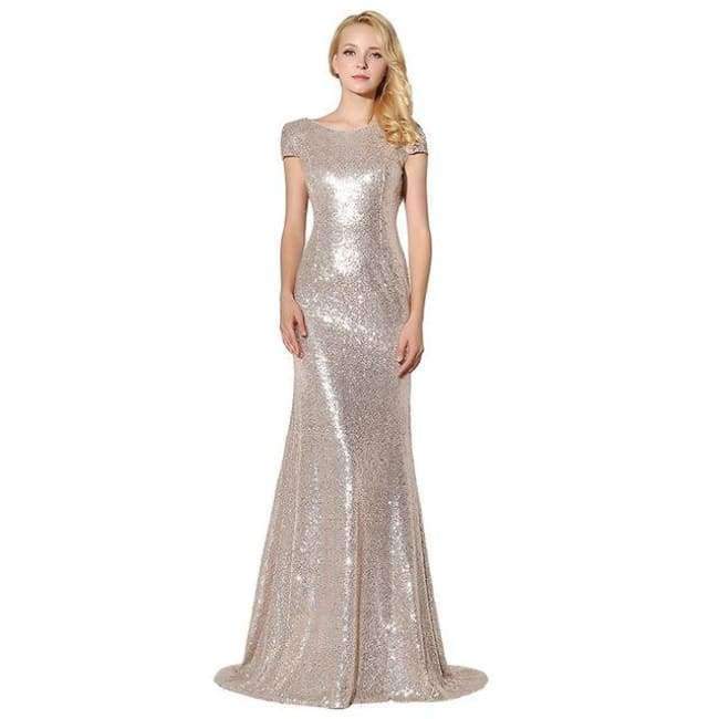Planet Gates Rose Gold Shining Sequin Bridesmaid Dresses Sexy Backless Long Wedding Party Gowns Simple Maid of Honor Dress OS347