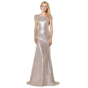 Planet Gates Champagne / 2 Rose Gold Shining Sequin Bridesmaid Dresses Sexy Backless Long Wedding Party Gowns Simple Maid of Honor Dress OS347