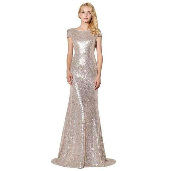 Planet Gates Champagne / 2 Rose Gold Shining Sequin Bridesmaid Dresses Sexy Backless Long Wedding Party Gowns Simple Maid of Honor Dress OS347