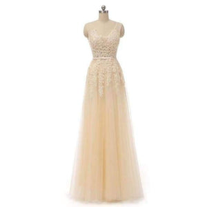 Planet Gates Champagne / 2 V-neck Evening Dress Robe De Soiree 2018 High Quality Grey Tulle With Applique Evening Dresses Real Photo Vestido De Festa