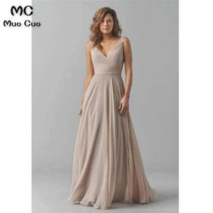 Planet Gates champagne / 2 Vintage Bridesmaid Dresses V-Neck Wedding Party Dress Pleat Chiffon Sleeveless Prom Bridesmaid Dresses for women