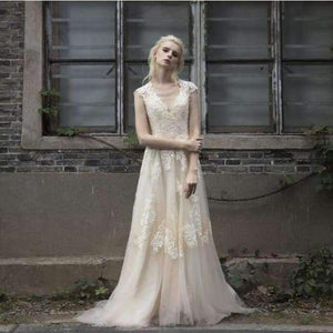 Planet Gates Champagne / 2 Wedding Dress robe de mariage gelinlik Beach Lace Wedding Dresses 2018 Plus Size vestido de noiva de renda