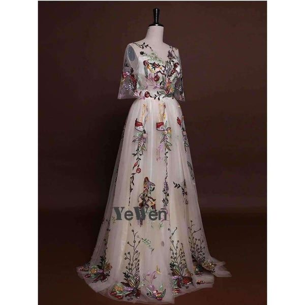 Planet Gates Champagne Evening Dress elegant for Women Sleeveless Long Sexy Half Sleeves Plus Size Prom Dresses 2018 Party gown