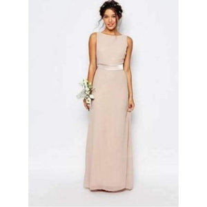 Planet Gates champagne floor leng / 2 New Bridesmaid Dresses Long With Train Chiffon Sleeveless Sexy Backless Elegant Summer Formal Prom Party Gown