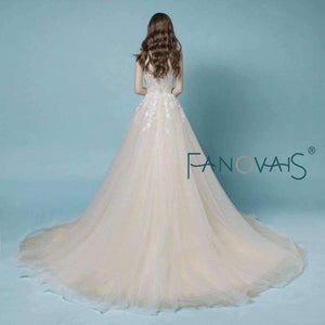 Planet Gates Champagne Lace Wedding Dress Beach Bridal Gowns Wedding Gowns Tulle Wedding DressesVestido de Novia 2018 robe de mariage