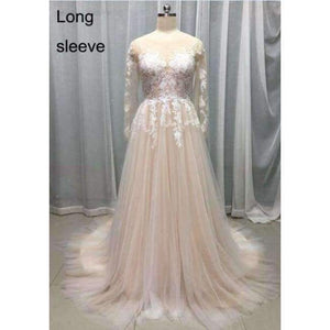 Planet Gates Champagne Lace Wedding Dress Beach Bridal Gowns Wedding Gowns Tulle Wedding DressesVestido de Novia 2018 robe de mariage