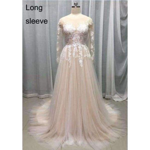 Planet Gates Champagne Lace Wedding Dress Beach Bridal Gowns Wedding Gowns Tulle Wedding DressesVestido de Novia 2018 robe de mariage