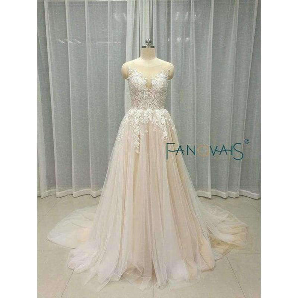 Planet Gates Champagne Lace Wedding Dress Beach Bridal Gowns Wedding Gowns Tulle Wedding DressesVestido de Novia 2018 robe de mariage