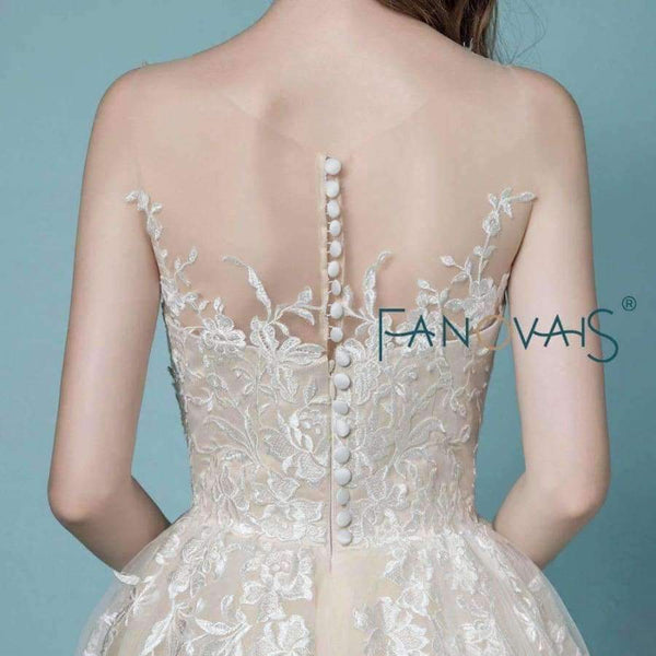 Planet Gates Champagne Lace Wedding Dress Beach Bridal Gowns Wedding Gowns Tulle Wedding DressesVestido de Novia 2018 robe de mariage