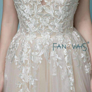 Planet Gates Champagne Lace Wedding Dress Beach Bridal Gowns Wedding Gowns Tulle Wedding DressesVestido de Novia 2018 robe de mariage