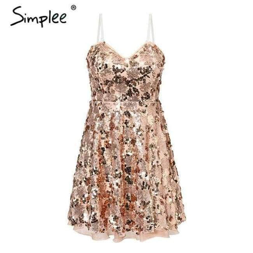 Planet Gates Champagne / S Simplee Shiny sequin backless sexy mesh dress Summer sleeveless mini dress V neck party club women punk style dress vestidos