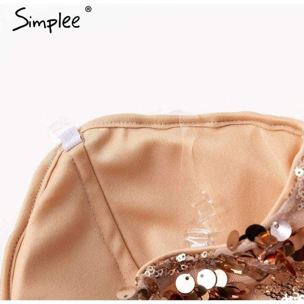 Planet Gates Champagne / S Simplee Shiny sequin backless sexy mesh dress Summer sleeveless mini dress V neck party club women punk style dress vestidos