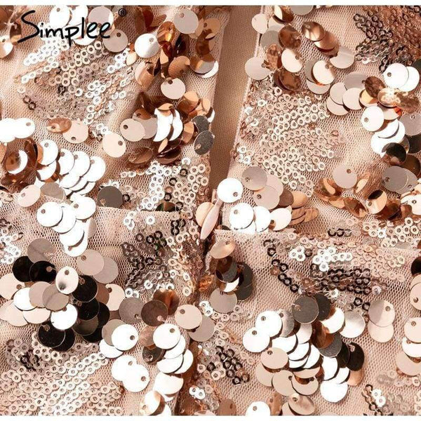 Planet Gates Champagne / S Simplee Shiny sequin backless sexy mesh dress Summer sleeveless mini dress V neck party club women punk style dress vestidos