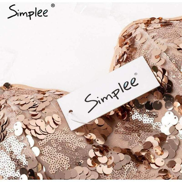 Simplee Shiny Sequin Backless Sexy Mesh Dress Summer Sleeveless Mini Dress V Neck Party Club Women Punk Style Dress Vestidos