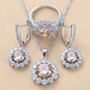 Planet Gates Champange 3PCS / 10 Wedding Costume 925 Sterling Silver White Zircon Jewelry Sets For Women Bridal Accessories  Jewel