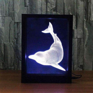 Planet Gates Changeable / dolphin Creative 3D LED Acrylic Photo Frame Table Lamp Light Elk/Dolphin/Guitar 7 Color Smart Bedside Night Light With Remote Control