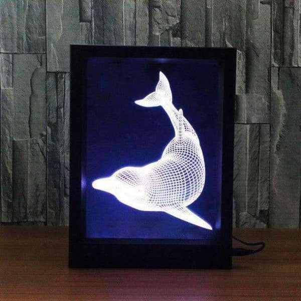 Planet Gates Changeable / dolphin Creative 3D LED Acrylic Photo Frame Table Lamp Light Elk/Dolphin/Guitar 7 Color Smart Bedside Night Light With Remote Control