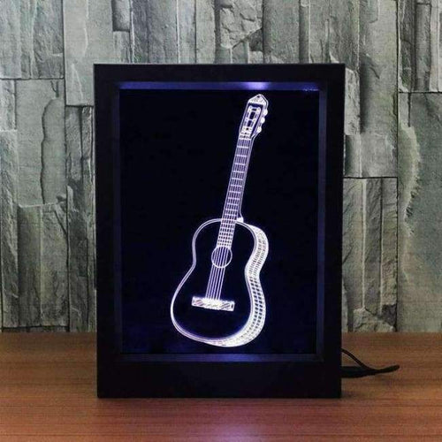 Planet Gates Changeable / guitar Creative 3D LED Acrylic Photo Frame Table Lamp Light Elk/Dolphin/Guitar 7 Color Smart Bedside Night Light With Remote Control
