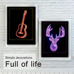 Planet Gates Changeable / guitar Creative 3D LED Acrylic Photo Frame Table Lamp Light Elk/Dolphin/Guitar 7 Color Smart Bedside Night Light With Remote Control