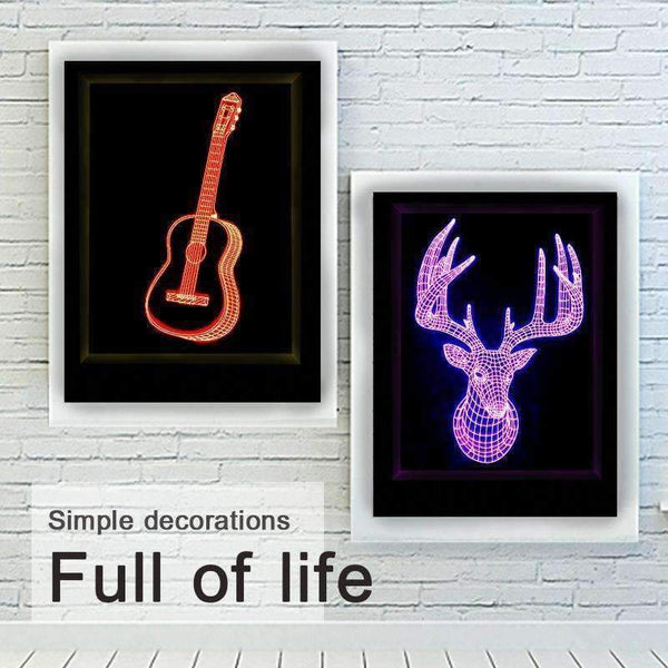 Planet Gates Changeable / guitar Creative 3D LED Acrylic Photo Frame Table Lamp Light Elk/Dolphin/Guitar 7 Color Smart Bedside Night Light With Remote Control