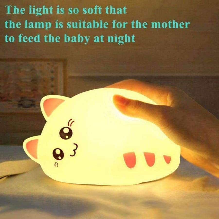 Planet Gates Changeable / OT-0028 / CN 7-Colors Touch Sensor Animal Cat Shaped Soft Silicone Bedside Night Lamp Children Mother Feeding USB LED Desk Lamp Lighting