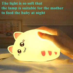 Planet Gates Changeable / OT-0028 / CN 7-Colors Touch Sensor Animal Cat Shaped Soft Silicone Bedside Night Lamp Children Mother Feeding USB LED Desk Lamp Lighting