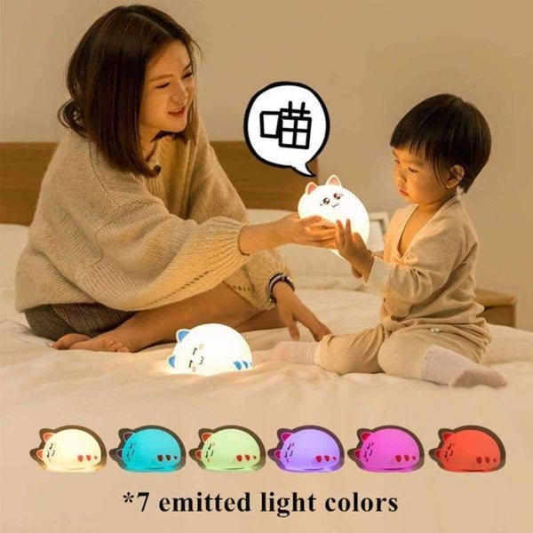 Planet Gates Changeable / OT-0028 / CN 7-Colors Touch Sensor Animal Cat Shaped Soft Silicone Bedside Night Lamp Children Mother Feeding USB LED Desk Lamp Lighting
