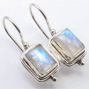 Planet Gates Chanti International . Pure Silver Natural RAINBOW MOONSTONE DANGLING Fix Wire Earrings 2.6 CM NEW