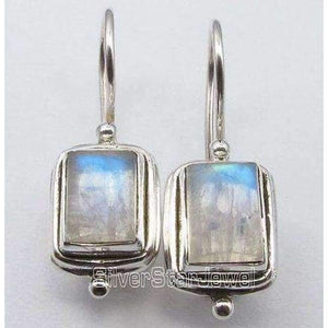 Planet Gates Chanti International . Pure Silver Natural RAINBOW MOONSTONE DANGLING Fix Wire Earrings 2.6 CM NEW