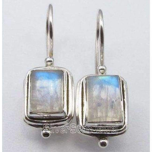 Planet Gates Chanti International . Pure Silver Natural RAINBOW MOONSTONE DANGLING Fix Wire Earrings 2.6 CM NEW