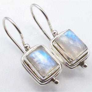 Planet Gates Chanti International . Pure Silver Natural RAINBOW MOONSTONE DANGLING Fix Wire Earrings 2.6 CM NEW