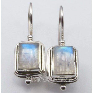 Planet Gates Chanti International . Pure Silver Natural RAINBOW MOONSTONE DANGLING Fix Wire Earrings 2.6 CM NEW