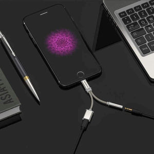 Planet Gates charge cable iPhone X/8 Plus IOS 11 Audio Adapter 3.5mm Headphone Jack Lighting Music Charge AUX Cable Splitter w USB Cable Gift