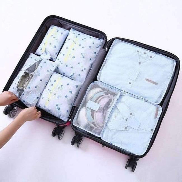 Planet Gates Cherry blue 7Pcs/set Trip Luggage Organizer Polyester Portable Travel Partition Pouch Storage Bags Home Organization Accessories Supplies