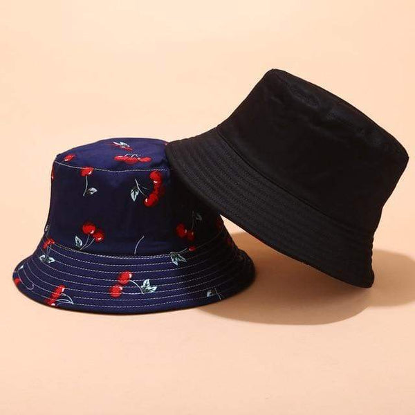 Planet Gates Cherry / head 55-59cm Panama Bucket Hats Women Men Reversible Fruit Banana Watermelon Cherry Print Fisherman Hat Casual Harajuku Hip Hop Bucket Cap