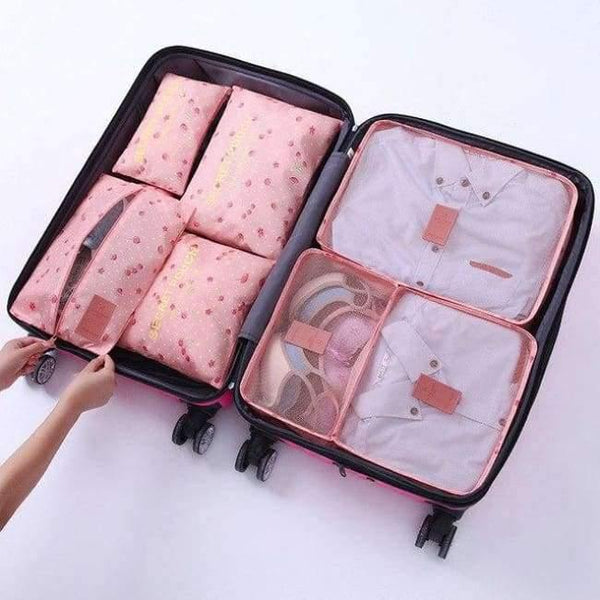 Planet Gates cherry pink 7Pcs/set Trip Luggage Organizer Polyester Portable Travel Partition Pouch Storage Bags Home Organization Accessories Supplies