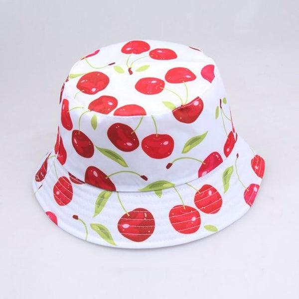 Planet Gates cherry  white Galaxy Stars Print Panama Hat Cap Reversible Bucket Hat Summer Sun Hats For Women Men Gorro