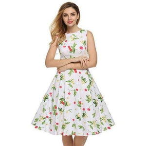 Planet Gates Kirsebærhvid / L ACEVOG Damekjole Retro Vintage 1950'er 60'er Rockabilly Blomster Swing Sommerkjoler Elegant Sløjfeknude Tunika Vestidos Morgenkåbe Oversize