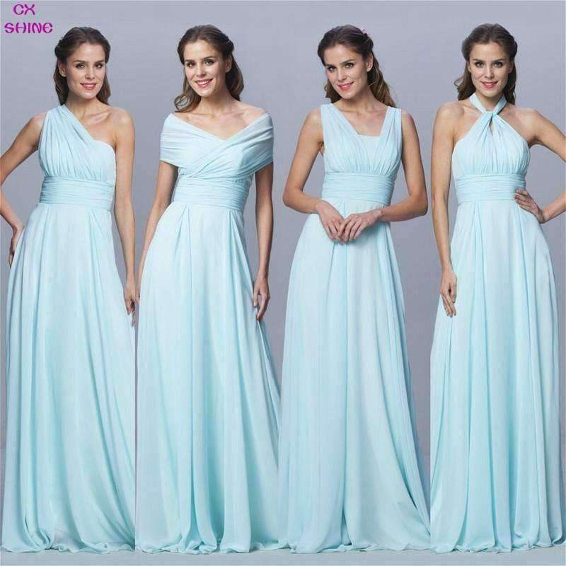 Planet Gates Chiffon long Convertible bridesmaid dresses Blue pink ribbon wedding Prom party dress Plus Vestidos