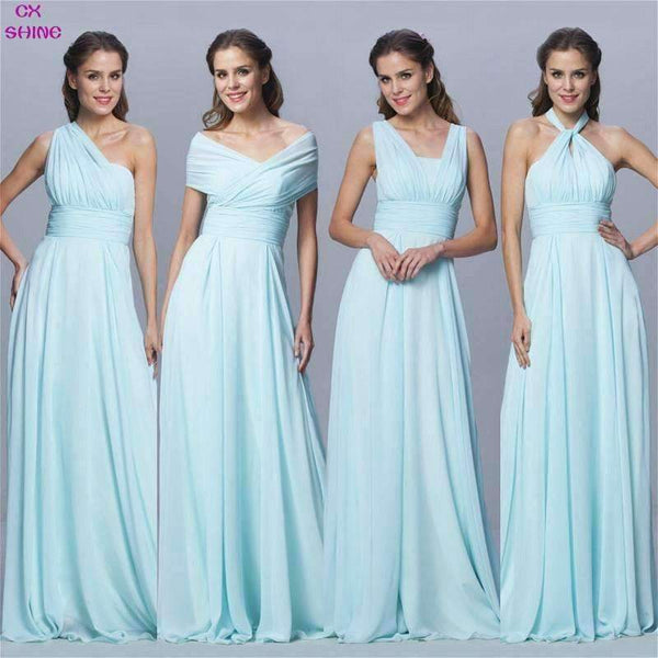 Planet Gates Chiffon long Convertible bridesmaid dresses Blue pink ribbon wedding Prom party dress Plus Vestidos