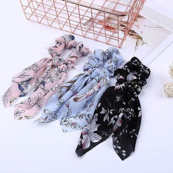 Chiffon Ribbons Hairband Elastic Hair Rope Hair Tie Floral Scrunchie Women Ponytail Holder Rubber Headbands Accessories