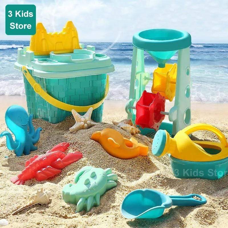 Planet Gates Children Beach Toys 17 Pcs Kit Baby Summer Digging Sand Tool with Shovel Water Game Play Outdoor Toy Set Sandbox for Boys Girls