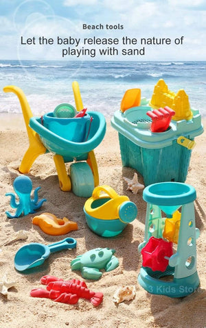 Planet Gates Children Beach Toys 17 Pcs Kit Baby Summer Digging Sand Tool with Shovel Water Game Play Outdoor Toy Set Sandbox for Boys Girls