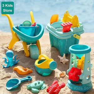 Planet Gates Children Beach Toys 17 Pcs Kit Baby Summer Digging Sand Tool with Shovel Water Game Play Outdoor Toy Set Sandbox for Boys Girls