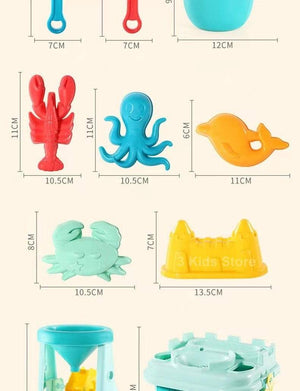 Planet Gates Children Beach Toys 17 Pcs Kit Baby Summer Digging Sand Tool with Shovel Water Game Play Outdoor Toy Set Sandbox for Boys Girls