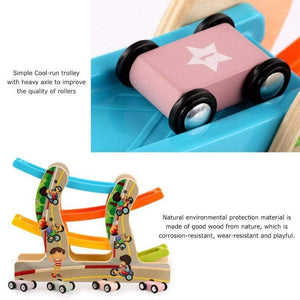 Planet Gates Children Diecasts Toy Wooden Vehicles Early Education Toys Car Four-layer Track Pulley Slide Car Baby Kids Toy Vehicles