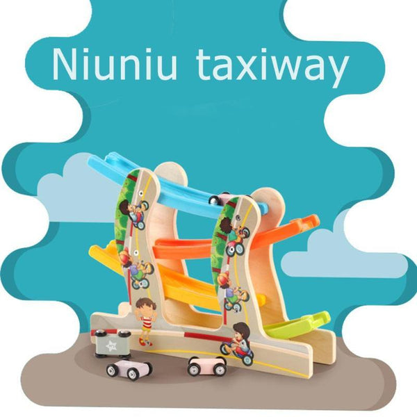 Planet Gates Children Diecasts Toy Wooden Vehicles Early Education Toys Car Four-layer Track Pulley Slide Car Baby Kids Toy Vehicles