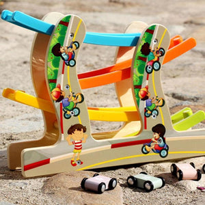Planet Gates Children Diecasts Toy Wooden Vehicles Early Education Toys Car Four-layer Track Pulley Slide Car Baby Kids Toy Vehicles