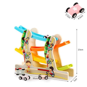 Planet Gates Children Diecasts Toy Wooden Vehicles Early Education Toys Car Four-layer Track Pulley Slide Car Baby Kids Toy Vehicles